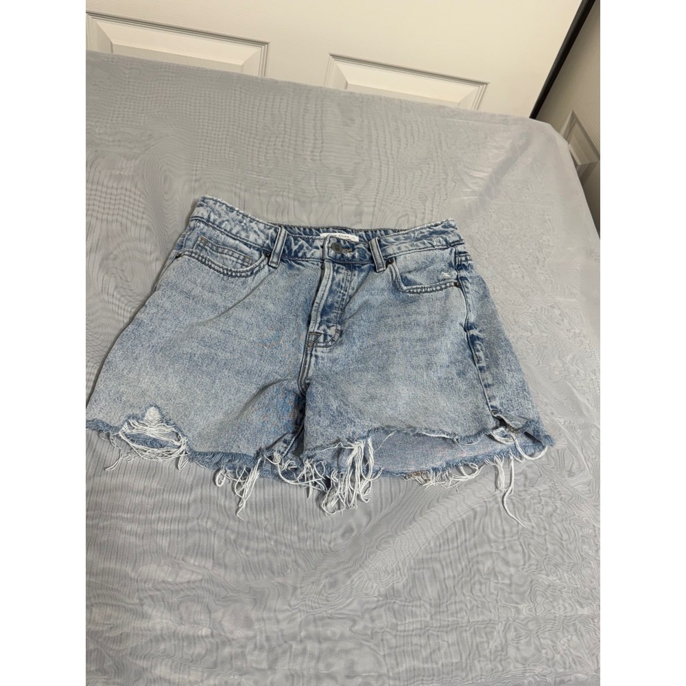 12th Tribe Womens High Waisted Distressed Denim Shorts Light Acid Wash Size S